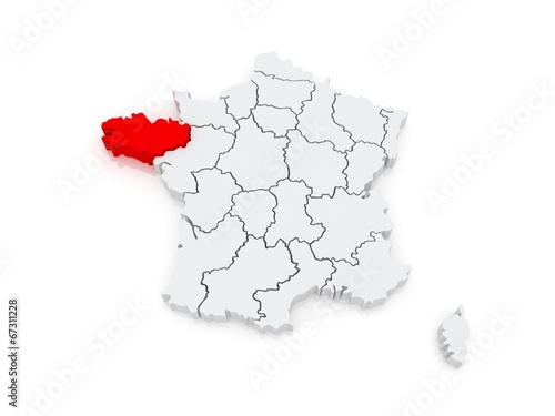 Map of Brittany. France.