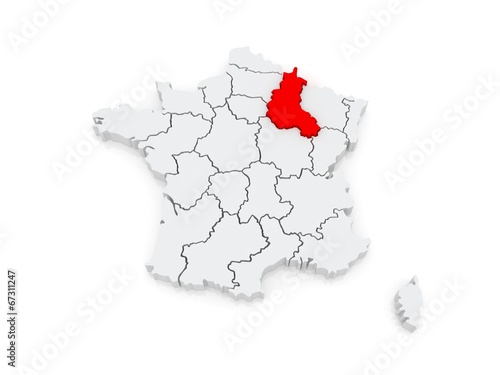 Map of Champagne - Ardennes. France.