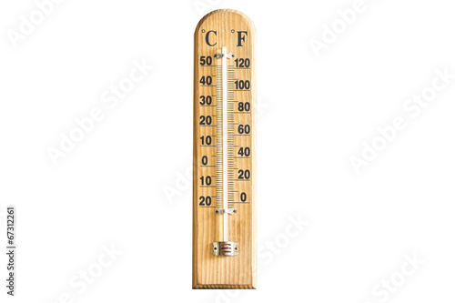 Wooden thermometer isolated on white