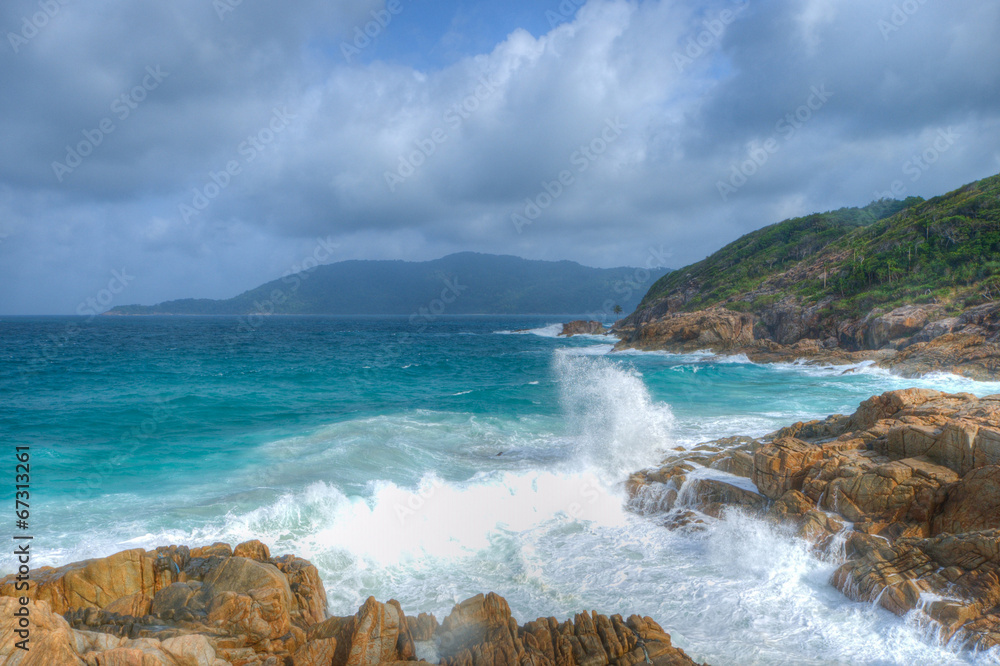 Ocean view and clouds with heavy waves on Perhentian Island