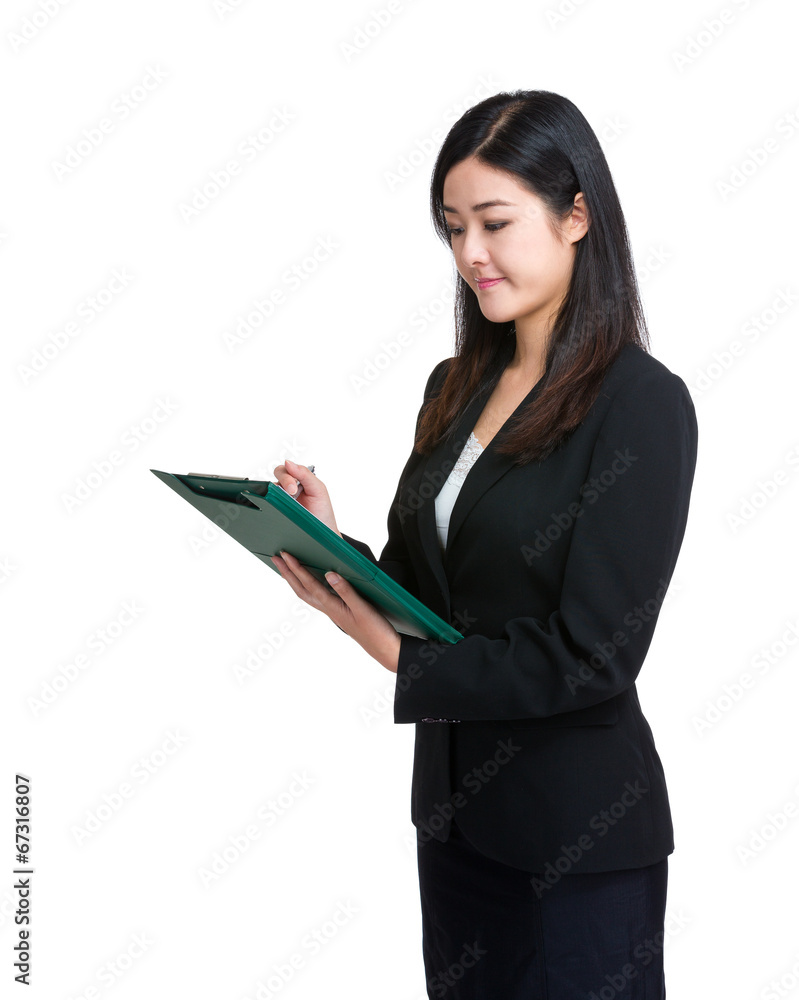 Business woman write on clipboard Business woman write on clipboard