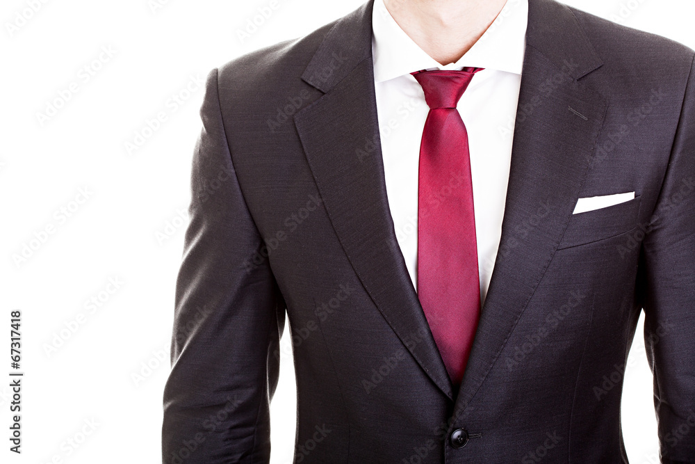 Weißes Hemd, rote Krawatte und schwarzer Anzug Stock Photo | Adobe Stock