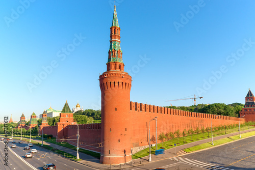 brick wall of Moscow Kremlin and corner tower