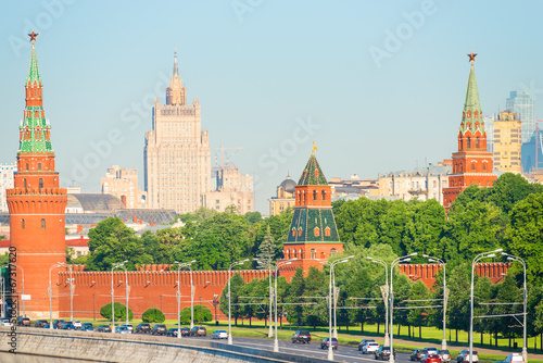 vehicular traffic along the walls of the Kremlin in Moscow