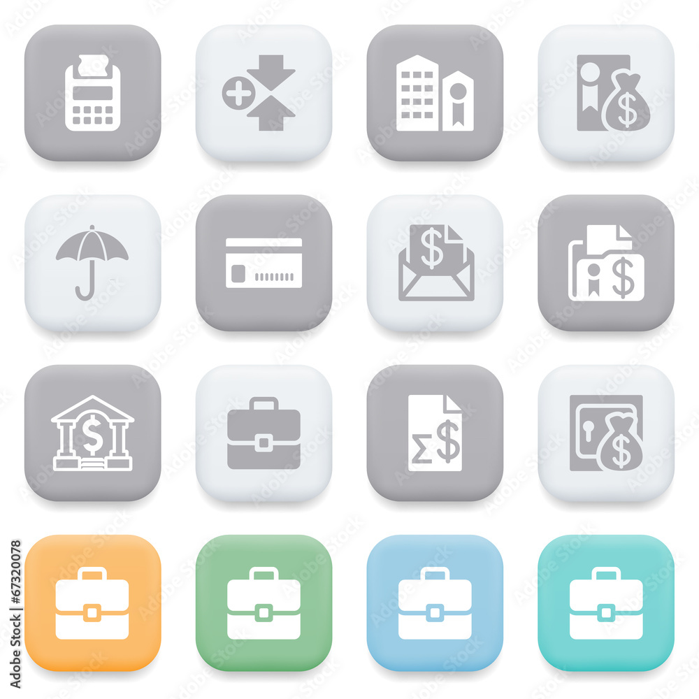 Finance icons on color buttons. Finance icons on color buttons.