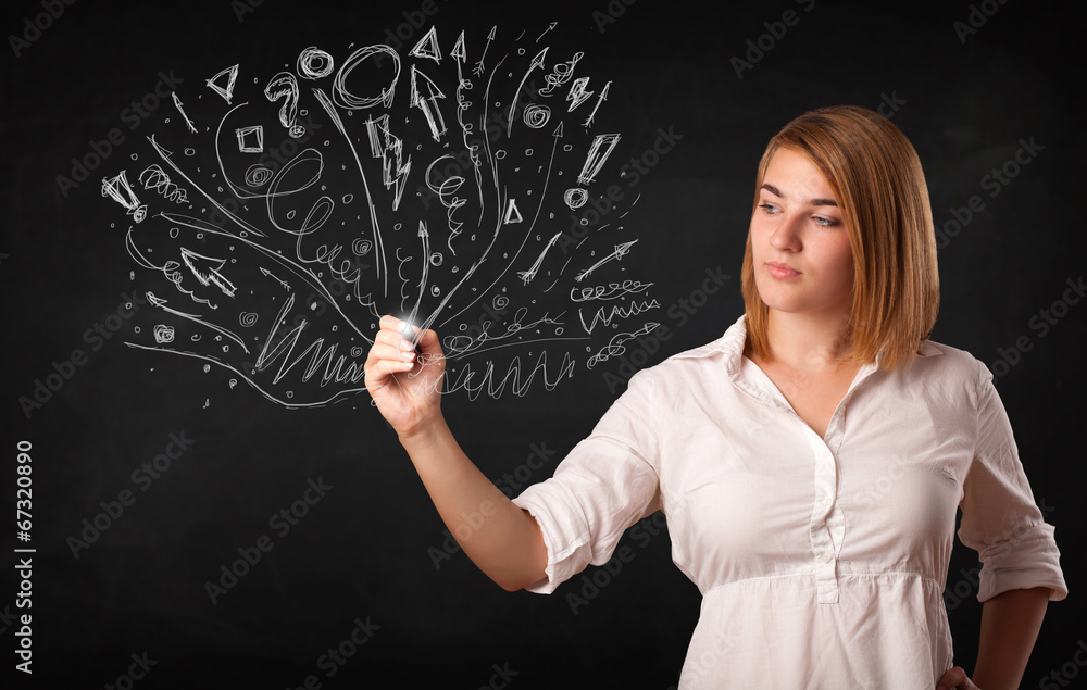 Young girl drawing and skteching abstract lines Young girl drawing and skteching abstract lines
