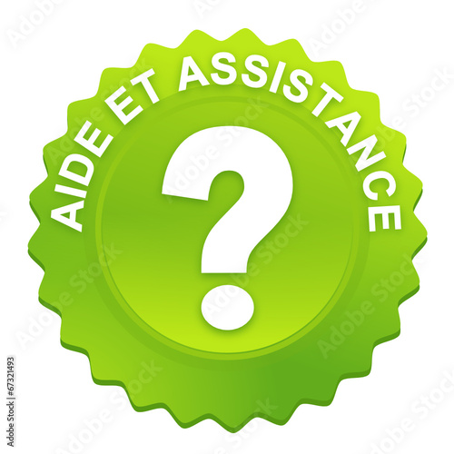 aide et assistance sur bouton web denté vert