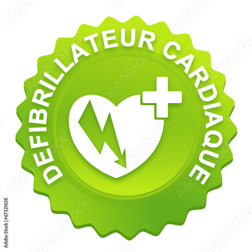 défibrillateur cardiaque sur bouton web denté vert