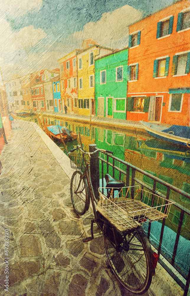 Burano island. Venice. Italy. Picture in artistic retro style. Burano island. Venice. Italy. Picture in artistic retro style.