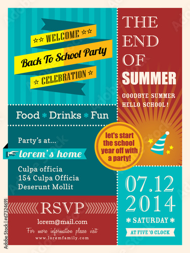 End of summer party poster or card design template layout