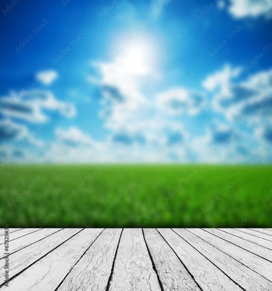 Wood, blue sea and sky background Wood, blue sea and sky background