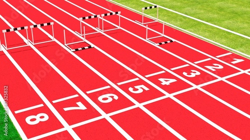Row of hurdles on running track closeup © viperagp