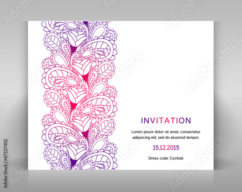 White invitation with floral decoration.