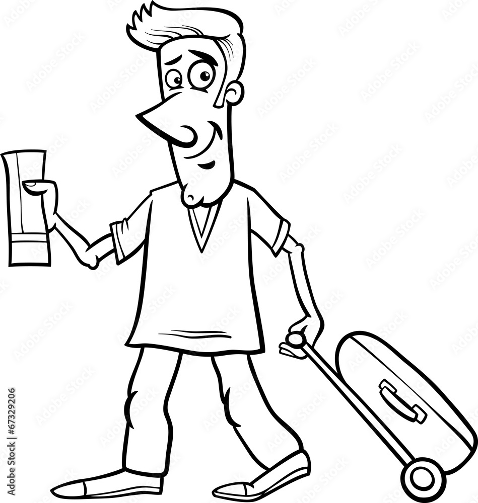 man with flight ticket coloring page