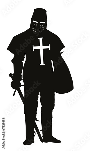 Knight with sword and shield detailed vector silhouette. EPS 8