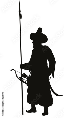 Medieval Turkish warrior with spear vector silhouette photo