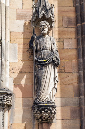 Saint James statue on  Lichfield Cathedral.