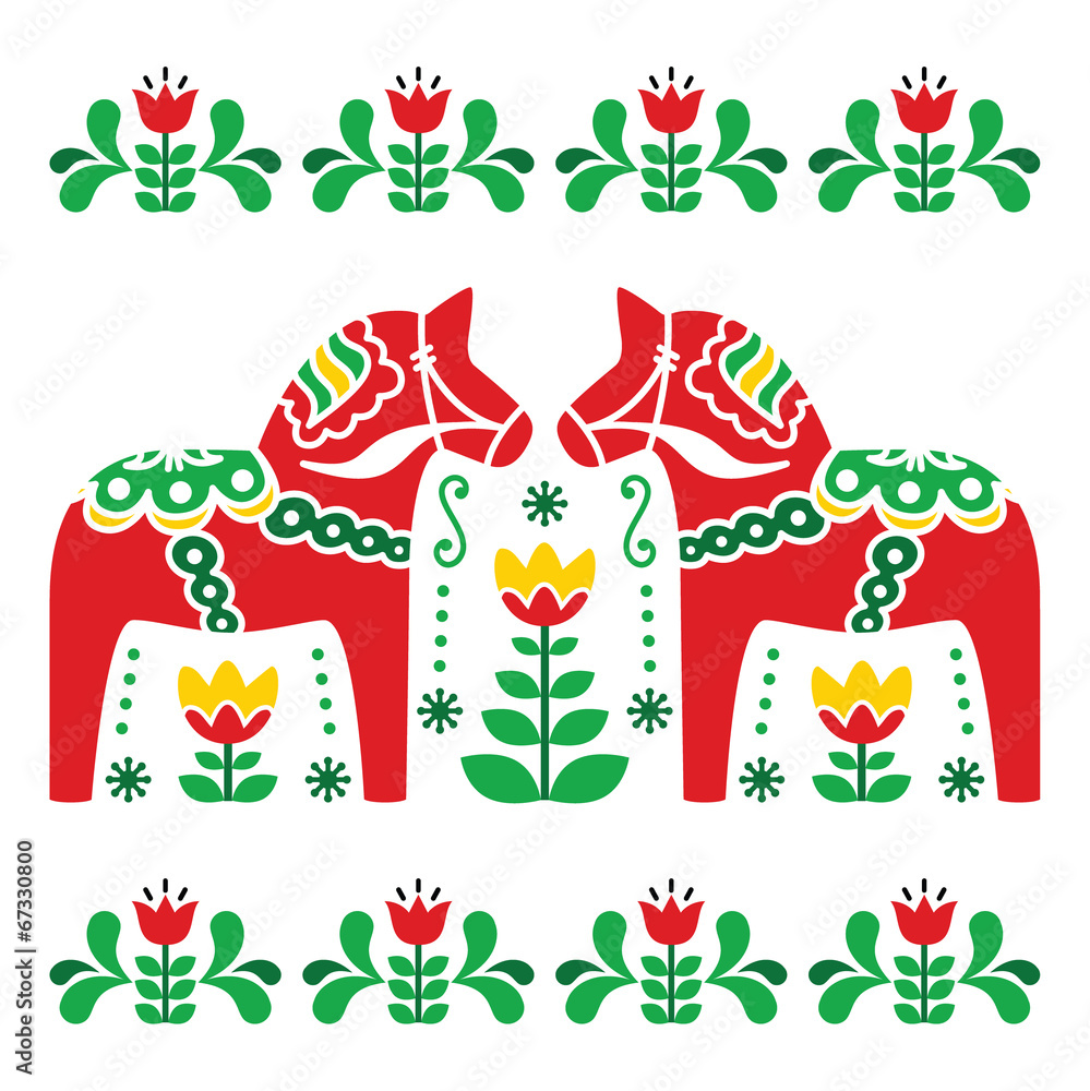 Fototapeta premium Swedish Dala or Daleclarian horse folk art pattern