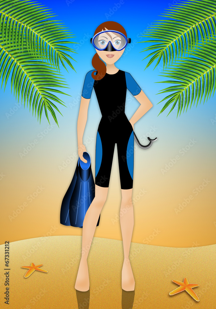 Woman with diving equipment