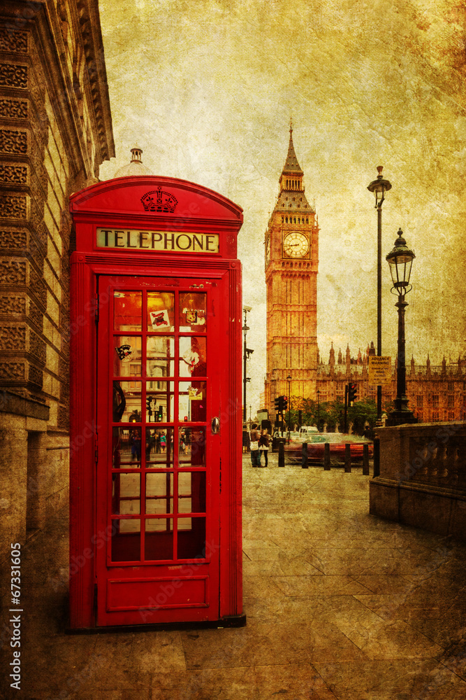 nostalgisch texturiertes Bild von London - obrazy, fototapety, plakaty 