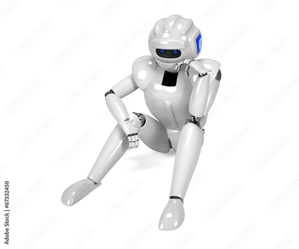3D render of depressed android - isolated on white background 3D render of depressed android - isolated on white background