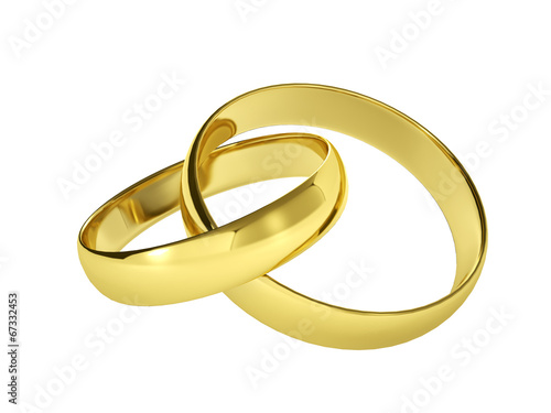 couple of gold wedding rings, isolated on white background