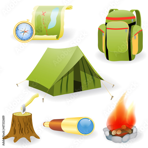 Vector illustration of camping collection  on white background