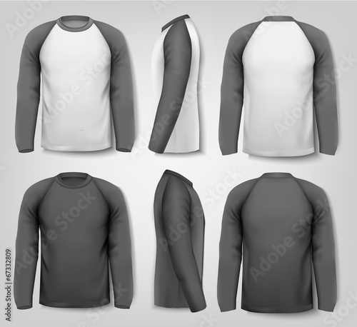 Black and white male long sleeved shirts with sample text. Desig