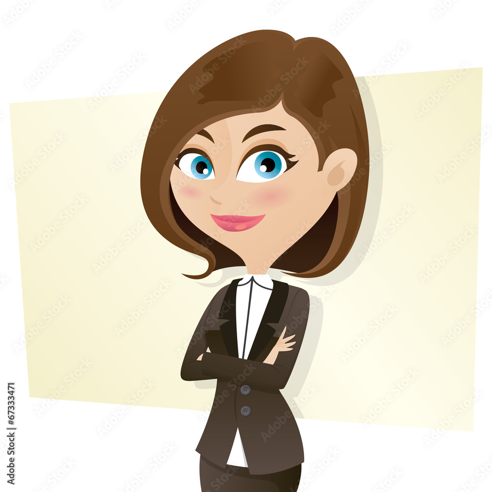 cartoon smart girl in business uniform with folded arms cartoon smart girl in business uniform with folded arms