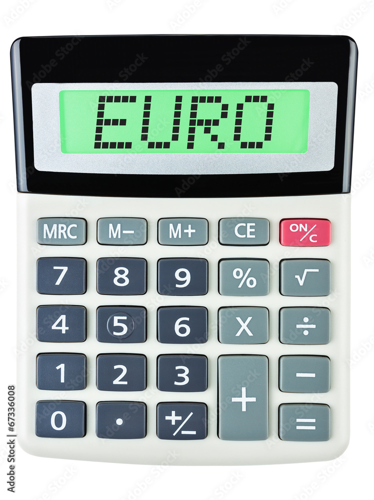 Calculator with EURO on display on white background Calculator with EURO on display on white background