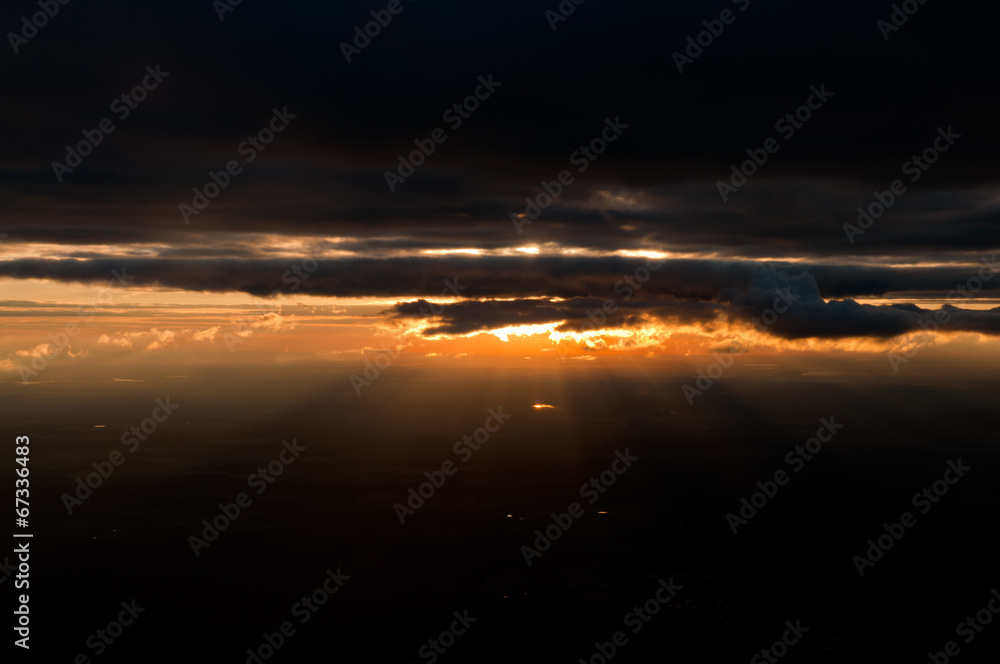 dramatic sunset sky aerial view