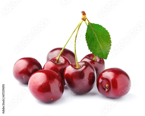 Vászonkép Black cherries on white