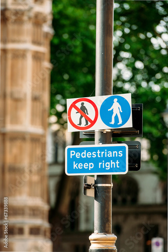 Pedestrian keep right - sign for safety in the roads