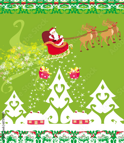 Santa Claus and reindeer - Abstract Christmas card © diavolessa