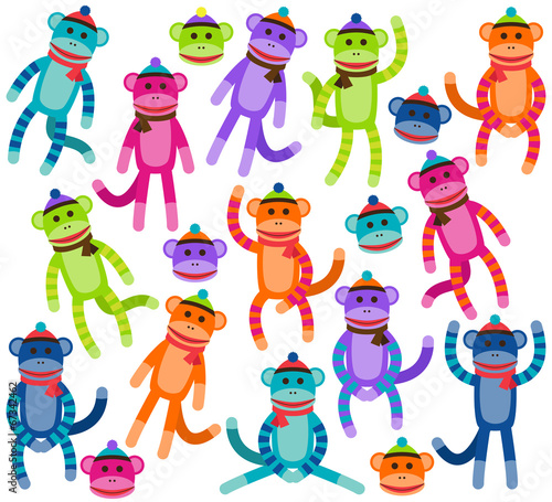 Vector Collection of Cute and Colorful Sock Monkeys