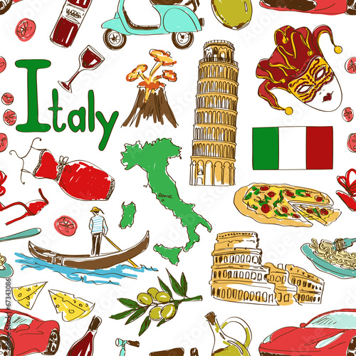 Sketch Italy seamless pattern
