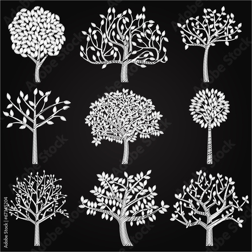 Vector Collection of Chalkboard Style Tree Silhouettes