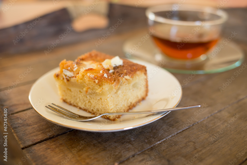 Cup of tea with pear-white-chocolate-cake Cup of tea with pear-white-chocolate-cake