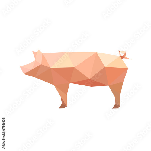 Illustration of origami pig isolated on white background