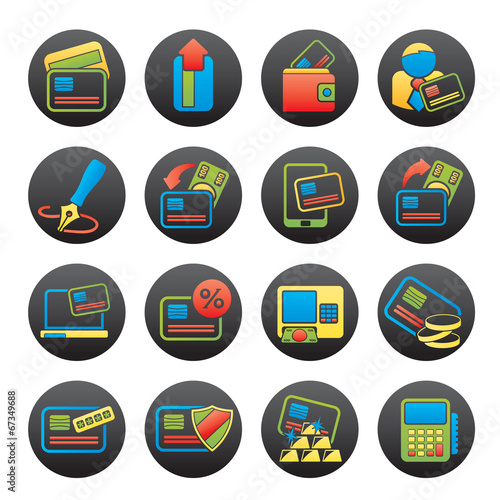 credit card, POS terminal and ATM icons - vector icon set