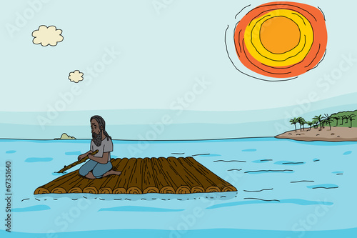 Man with Wooden Raft