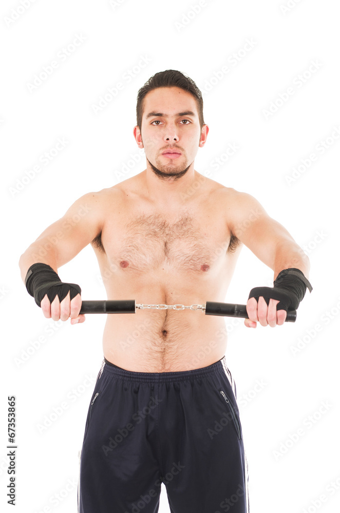 tough martial arts fighter wearing black shorts and wristband tough martial arts fighter wearing black shorts and wristband