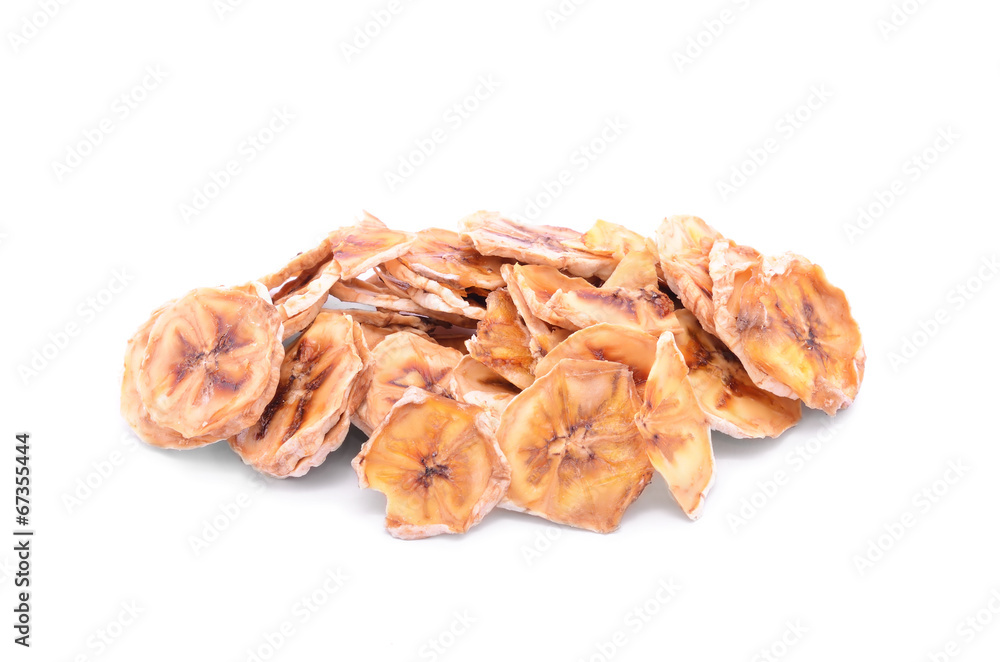Dried banana slices isolated on white background Dried banana slices isolated on white background