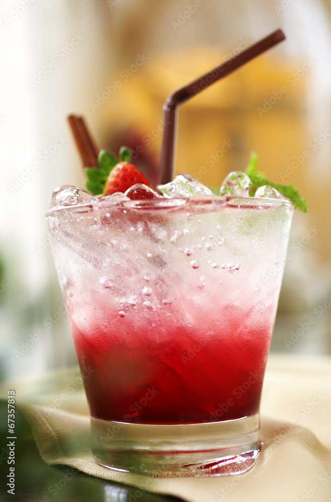 close up cold strawberry juice in restaurant close up cold strawberry juice in restaurant