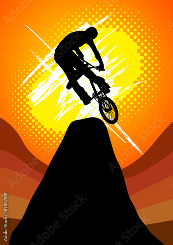 extreme bicycle jumping on the mountain