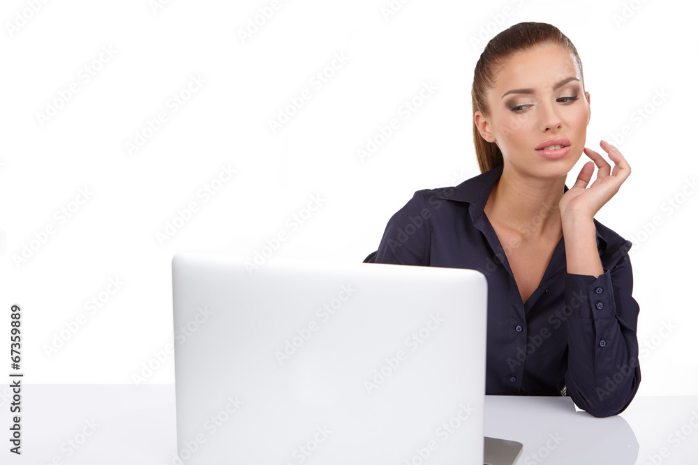 Business woman with a laptop - isolated over a white background Business woman with a laptop - isolated over a white background