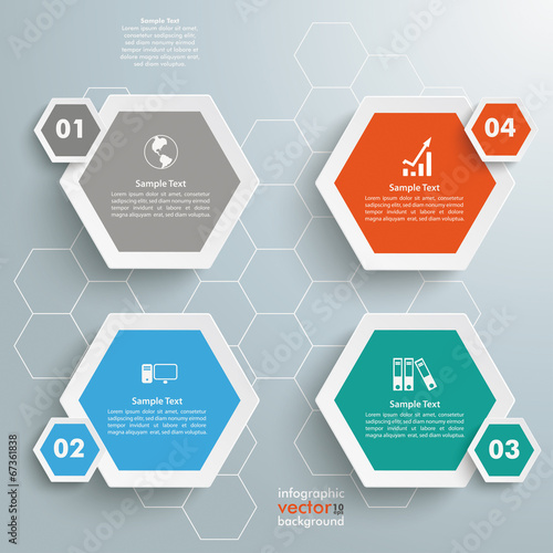 4 Colored Hexagons Background