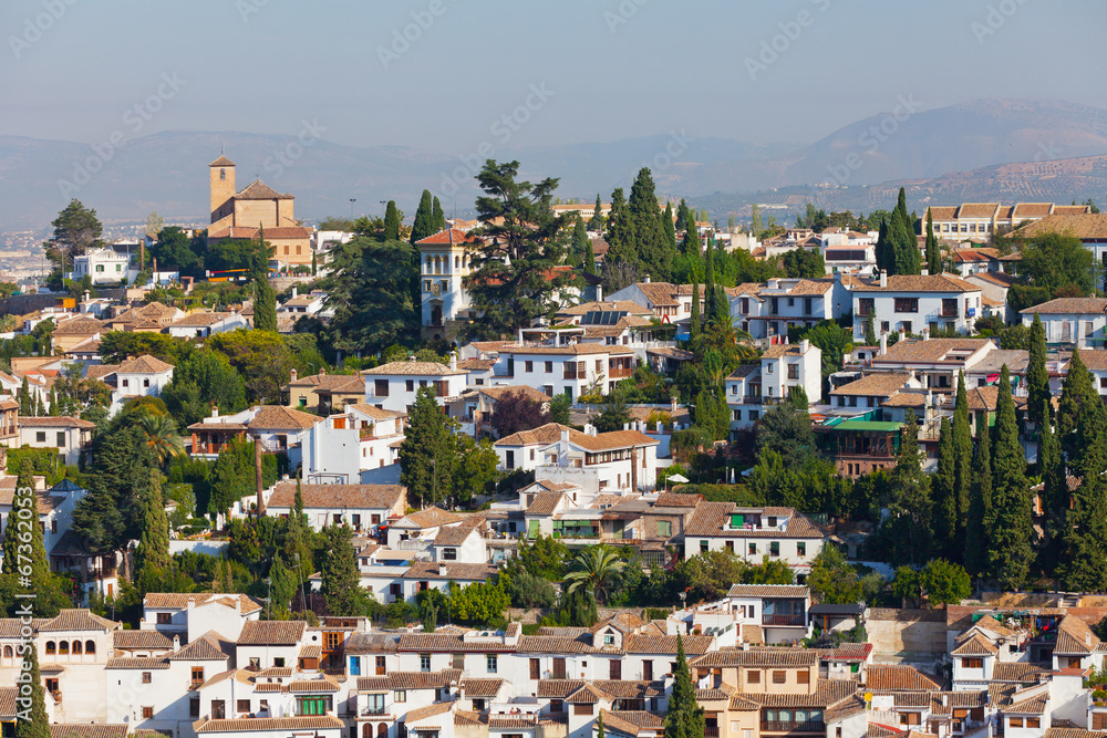 View of the Arab quarter at sunrise, Granada, Spain
