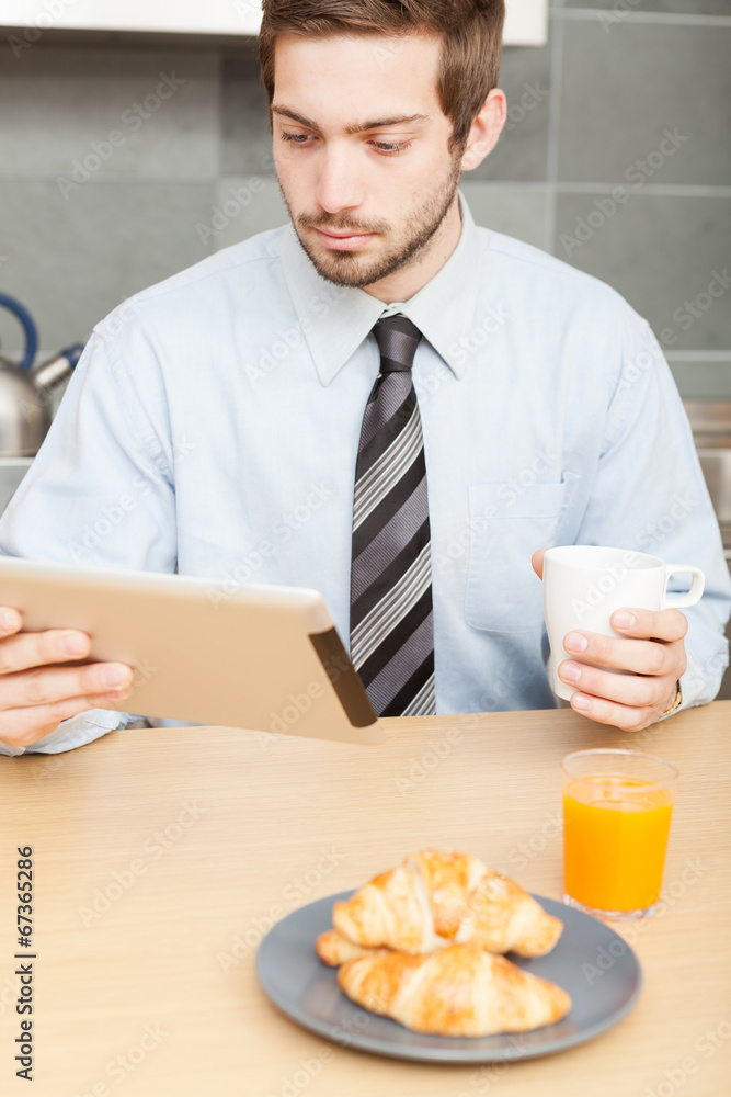 Doing breakfast and drinking coffee Doing breakfast and drinking coffee