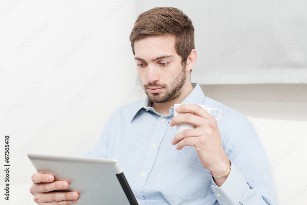 Business man using touch pad Business man using touch pad